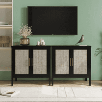 RichYa Rattan Storage Cabinet Buffet Cabinet Sideboard Cupboard for Hallway Entry Living Room Black 2pcs