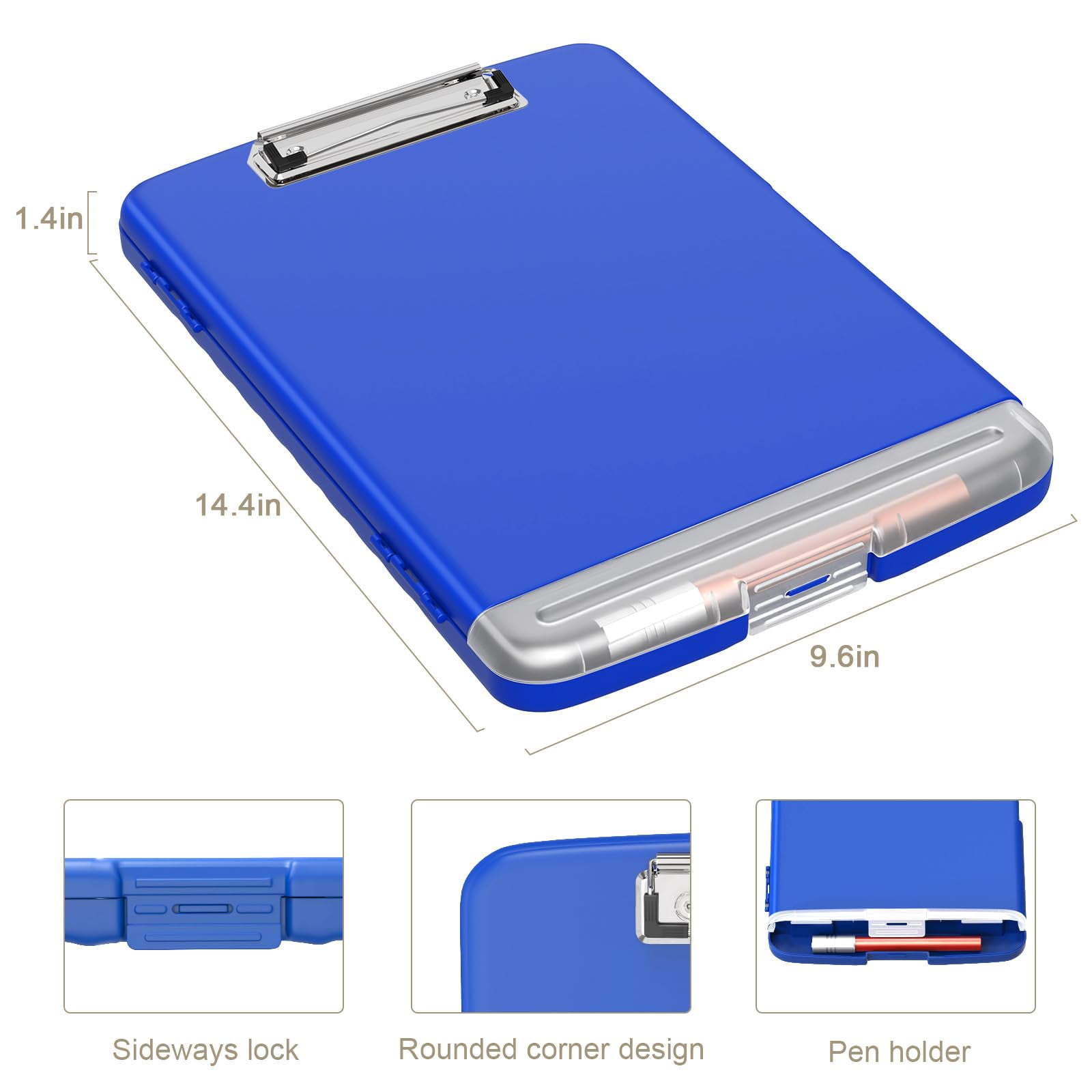 Clipboard with Storage, 8.5 x 11 Organization Box with Pen Holder and A4 Legal Paper Folder, Folio & Side-Opening, Low Profile Clip,for Nurses,Teachers, Size 14 x 9.6 x 1.2 in