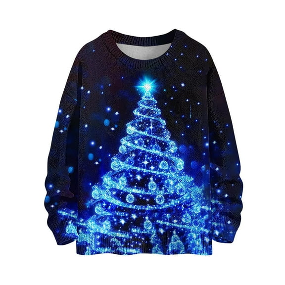 CaComMARK PI Womens Christmas Sweater Christmas Tree Print Oversized Crewneck Casual Long Sleeve Knitted Tops Pullover Multicolor 10(XL)