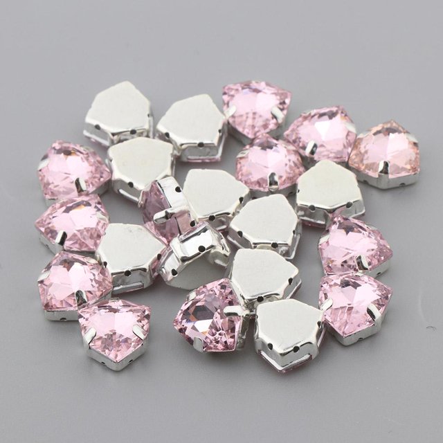 20 piezas triángulo 12mm coser en de imitación de cristal de de imitación de espalda plana para manualidades ropa adorno de vestid Rosado Macarena Coser en Rhinestones de cristal