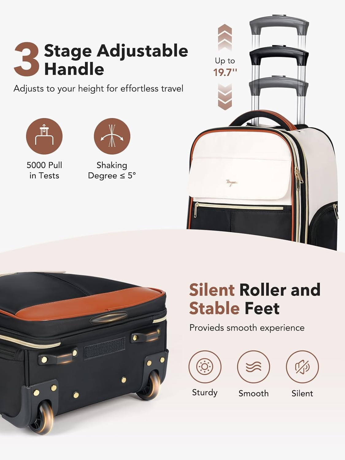Rolling Backpack for Women, Large Travel Backpack with Wheels Carry on Flight Approved, 15.6 Inch Laptop Wheeled Roller Bag Suitcase for Work Bussiness Weekender (Black,M Underseat Size)