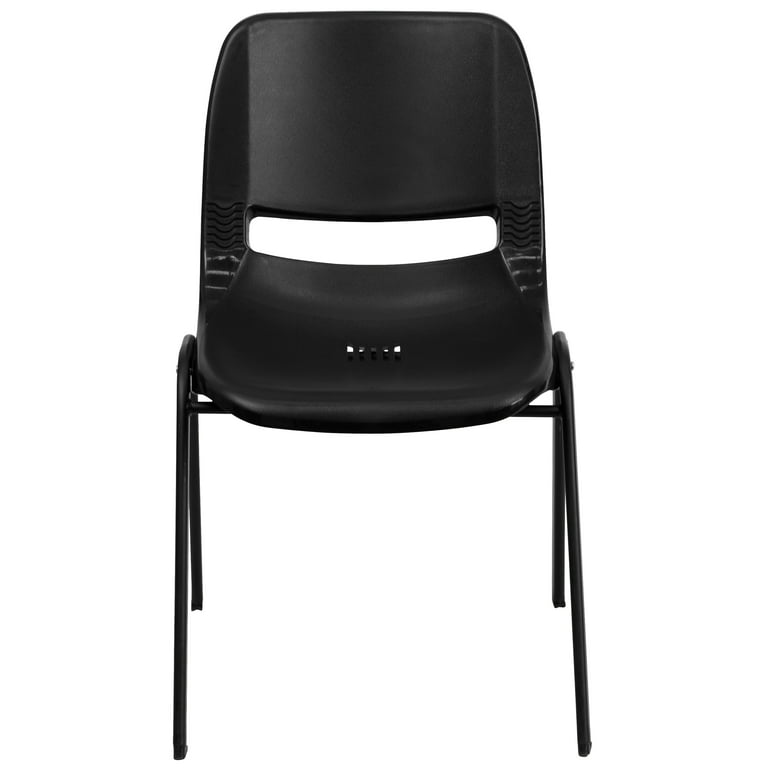 Emma + Oliver Black Ergonomic Shell Student Stack Chair - Classroom Chair /  Office Guest Chair 