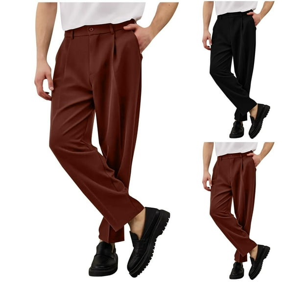 Purcolt Mens Pleated Dress Pants Dressy Casual Wide Leg Baggy Pants Stretchy Comfor Slacks Work Trousers for Business Weeding