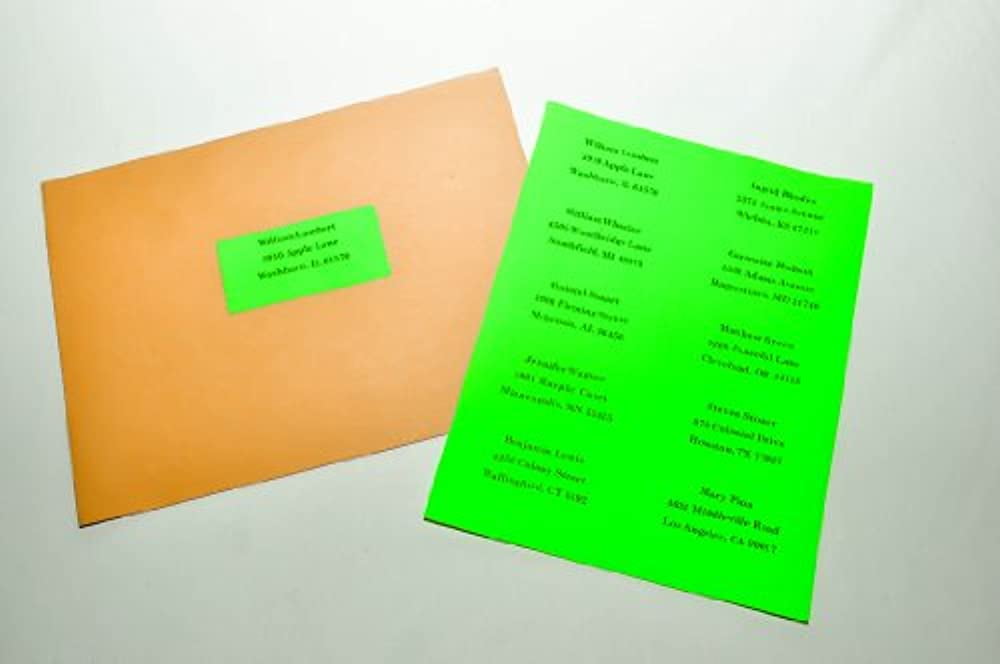 Compulabel 312142 Fluorescent Green Address Labels for Laser Printers, 4 x 2 Inch, Permanent Adhesive, 10 per Sheet, 100 Sheets per Carton