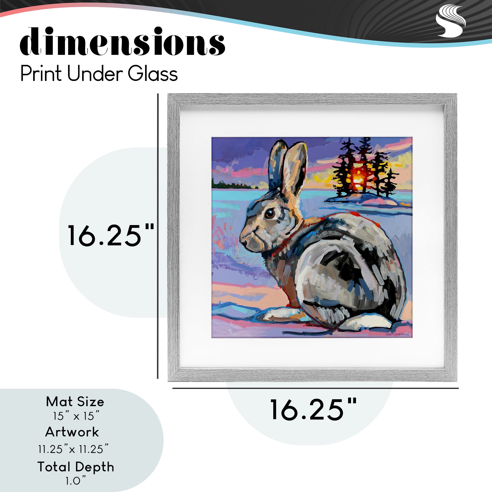 Runaway Goliath Rabbit Gray Framed Print Under Glass, design by Adam Swanson