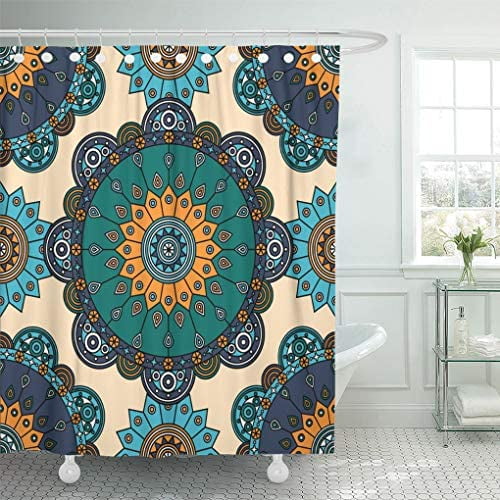 Shower Curtain Circle Pattern Design Waterproof Polyester Includes Hooks DB 