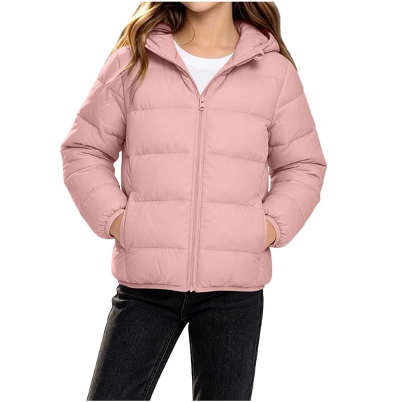 Owordtank Girls Hooded Quilted Puffer Jacket Full Zip Elastic Cuff Side Pocket Warm Short Outerwear Coat