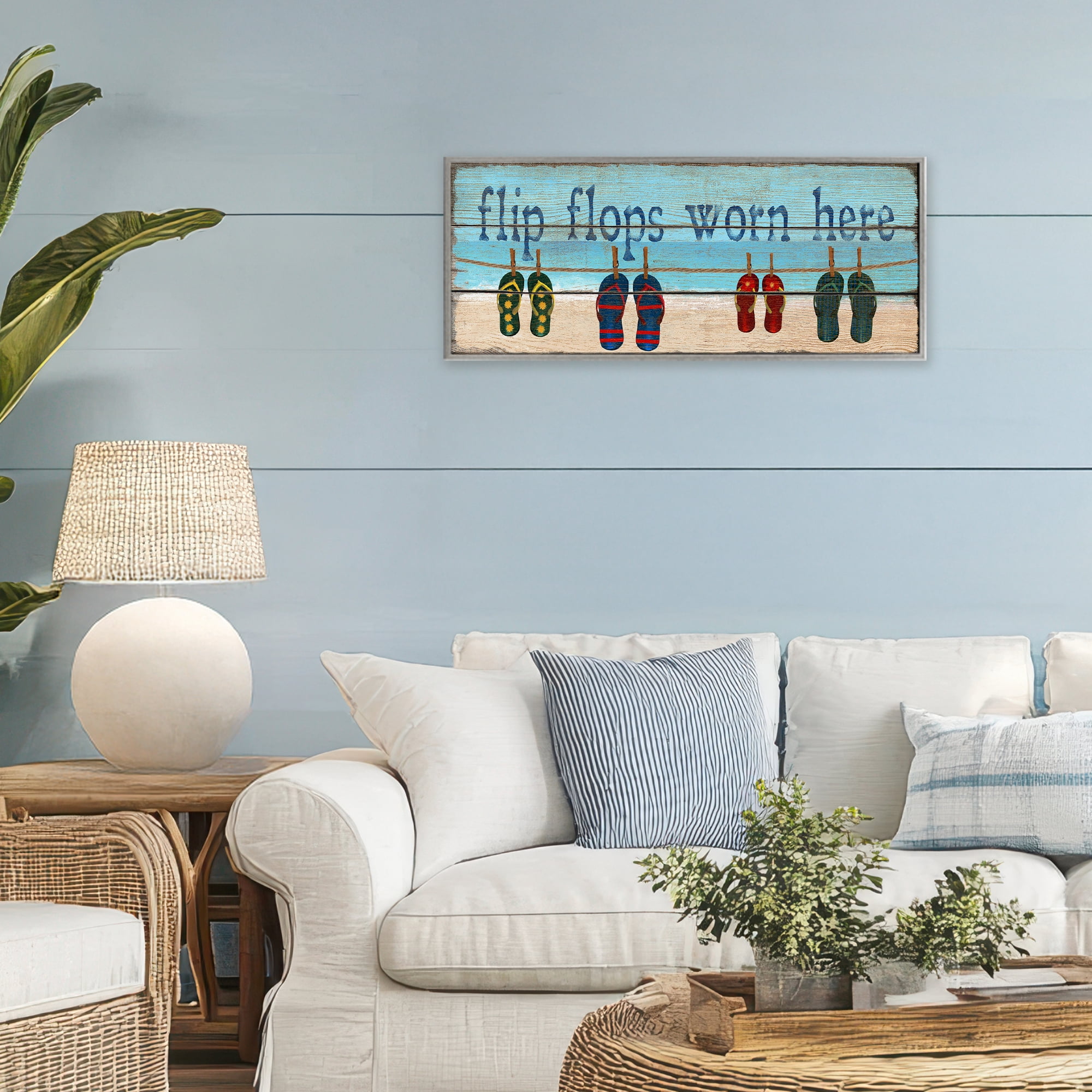 Stupell Industries Flip Flops Worn Here Gray Framed Giclee Art, design by Gail Fraser