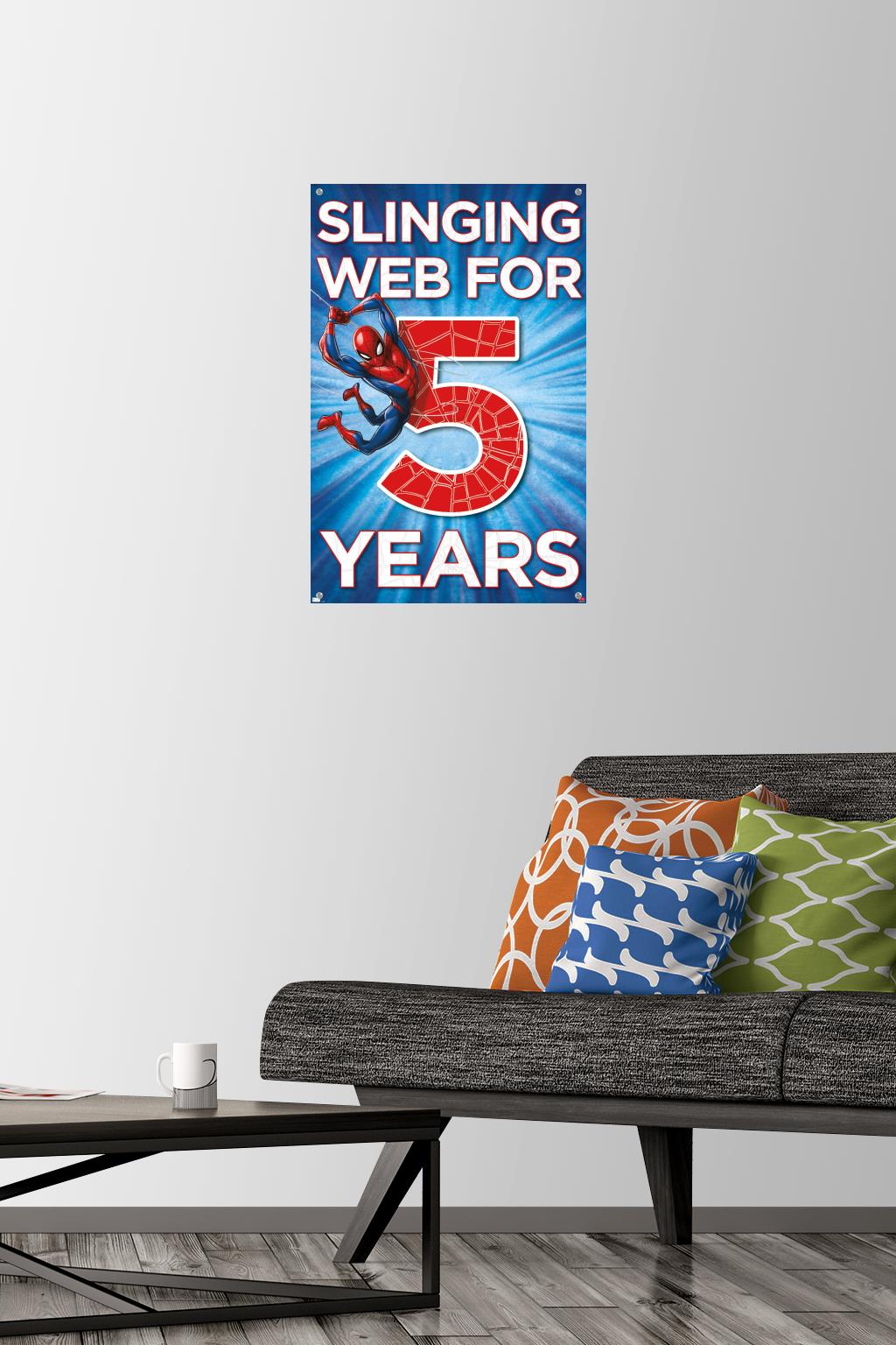 Marvel Spider-Man - Happy 5th Birthday Wall Poster with Pushpins, 14.725" x 22.375"