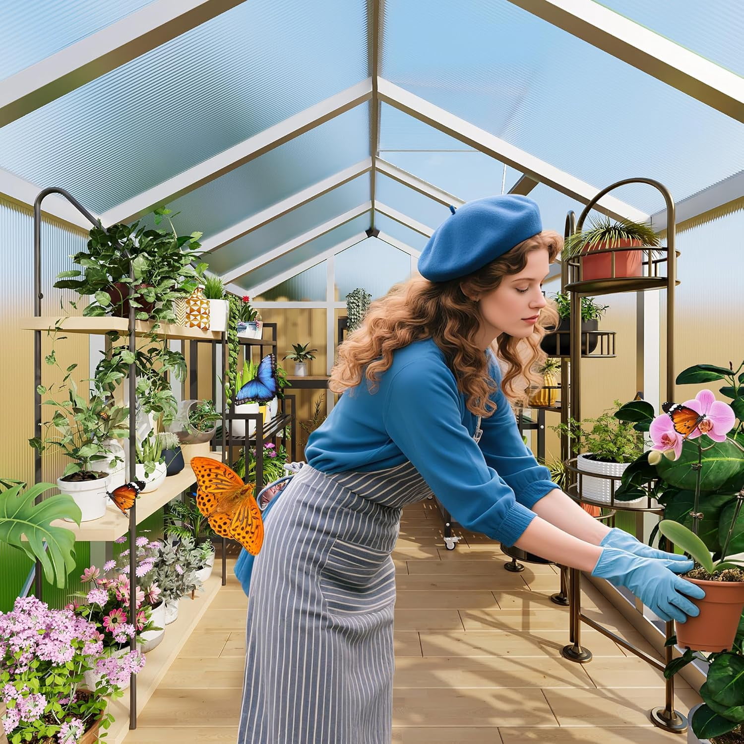 EastVita 6x10 FT Greenhouse for Outdoors Polycarbonate Greenhouse with Roof Vent Ground Nails Lockable Push Door Aluminum Large Walk-in Green House for Outside Garden Backyard Patio Lawn Silver