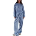 thumbnail image 5 of Usloyux Women's 2 Piece Striped Lounge Set Long Sleeve Pullover Top and Wide Leg Pants Matching Tracksuit Outfits with, Blue L, 5 of 6