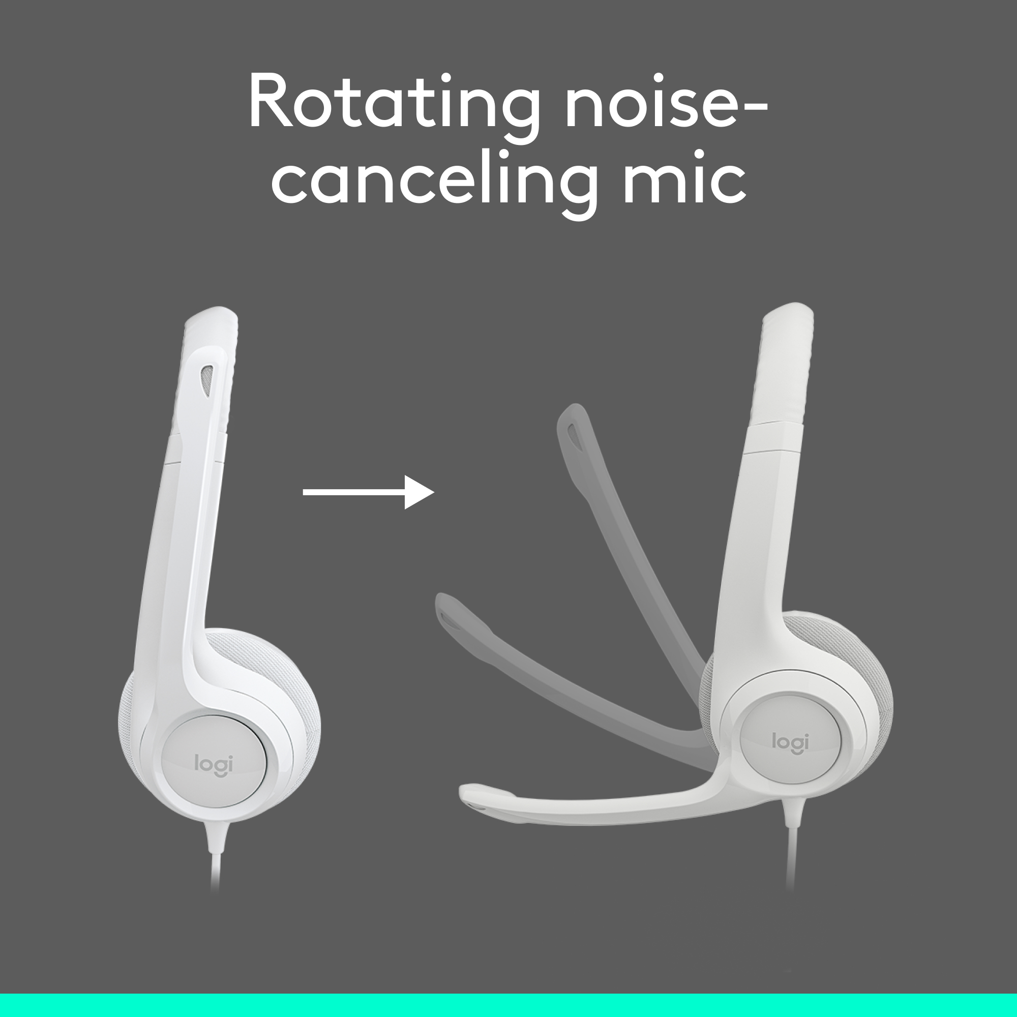 Logitech H390 Wired Headset for PC/Laptop, Stereo Headphones with Noise Cancelling Microphone, USB-A, In-Line Controls, White