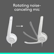 Logitech H390 Wired Headset for PC/Laptop, Stereo Headphones with Noise Cancelling Microphone, USB-A, In-Line Controls, White