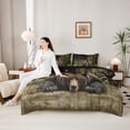 thumbnail image 4 of Castle Fairy Animal Bear American Flag Queen Bedding 7pcs,Vintage Camo Wildlife Bedding Comforter Set Queen,Olive Brown Tan,Black Reversible, 4 of 7