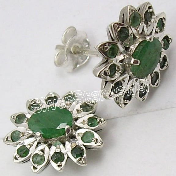 SilverStarJewel 925 Sterling Silver Emerald Stud Earrings 0.6" Jewelry