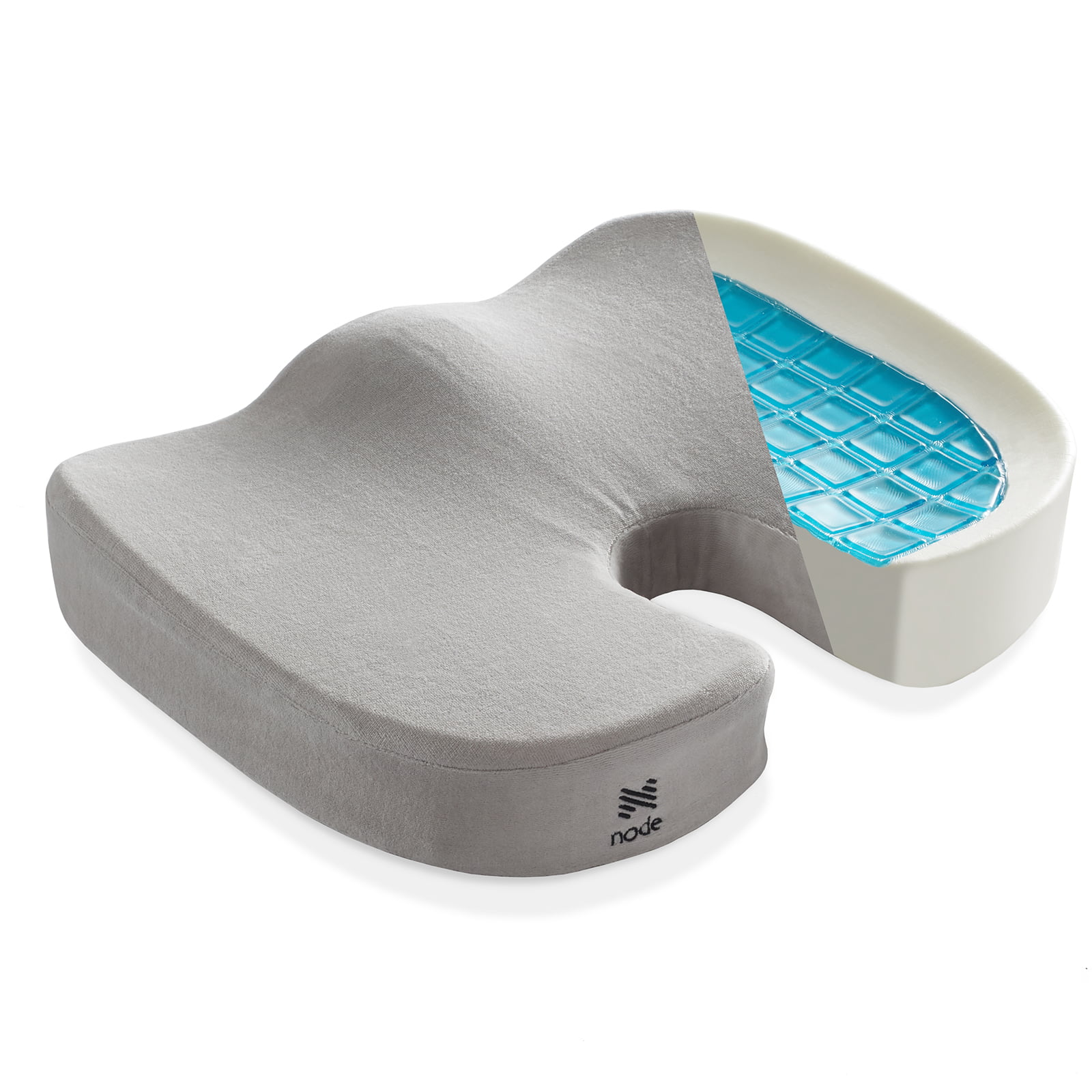 Node Gel Enhanced Memory Foam Seat Cushion Gray Velour Ergonomic Orthopedic Comfort Pad Ideal