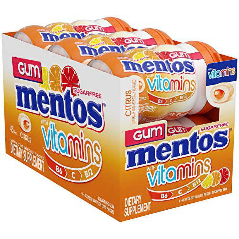 Mentos VITAMIN Citrus Gum Sugar Free Chewing Gum, 45Count (Pack Of 6)