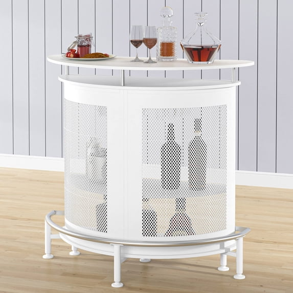 Tribesigns Bar Unit with Metal Mesh Front, Home Liquor Bar Table with Storage and Footrest
