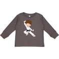 thumbnail image 3 of Inktastic Cute Boy, Brown Hair, Black Belt, Karate Pose Boys Long Sleeve Toddler T-Shirt, 3 of 5