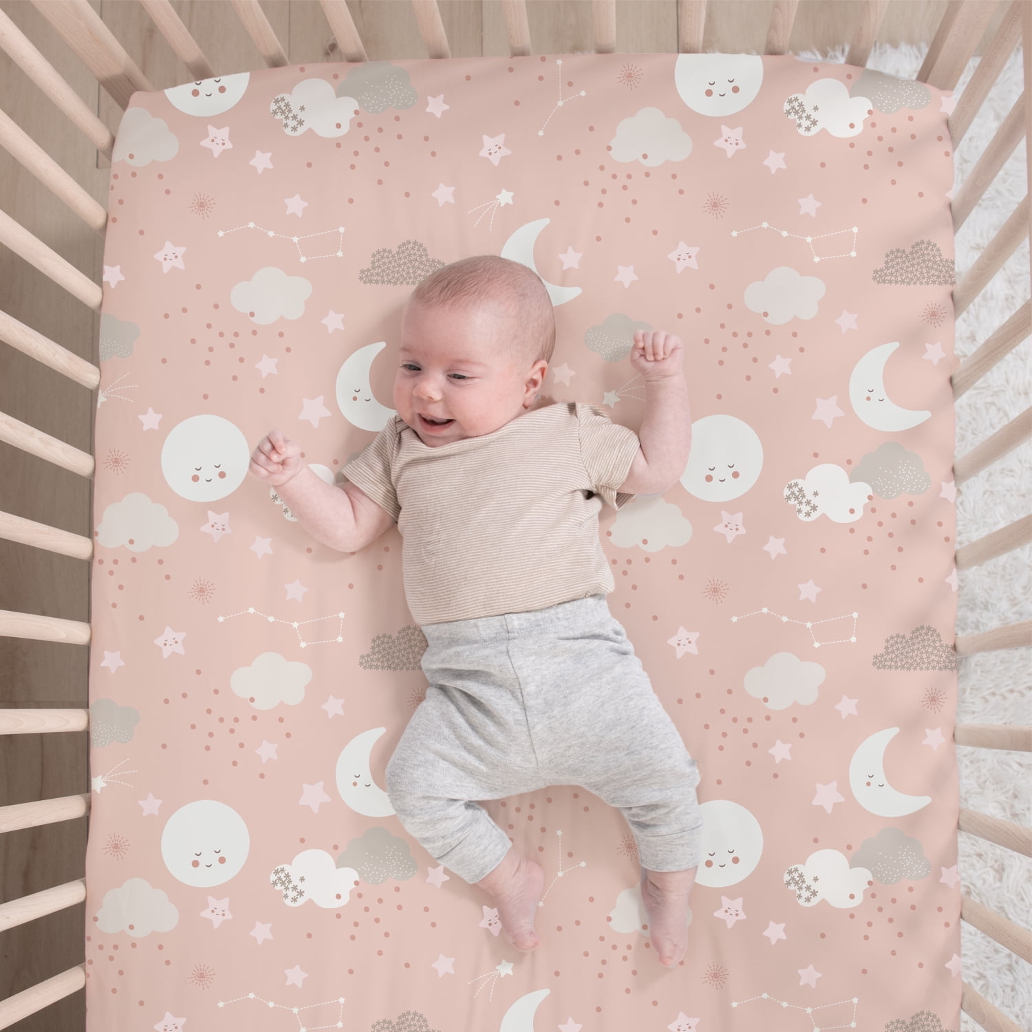 The Peanutshell Crib Bedding Set for Baby Girls, New Moon, 3 Piece