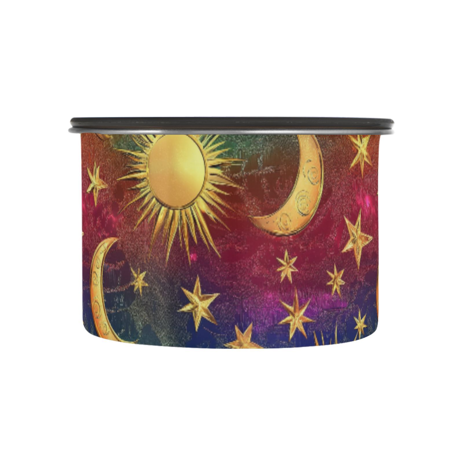 Gold Moon Star Sun Rainbow Color Airtight Coffee Bean Canister 30oz Food Storage Containers with Lids For Gournd, Tea, Sugar, Flour, Rice, Cereal, Candy Cookie Jar