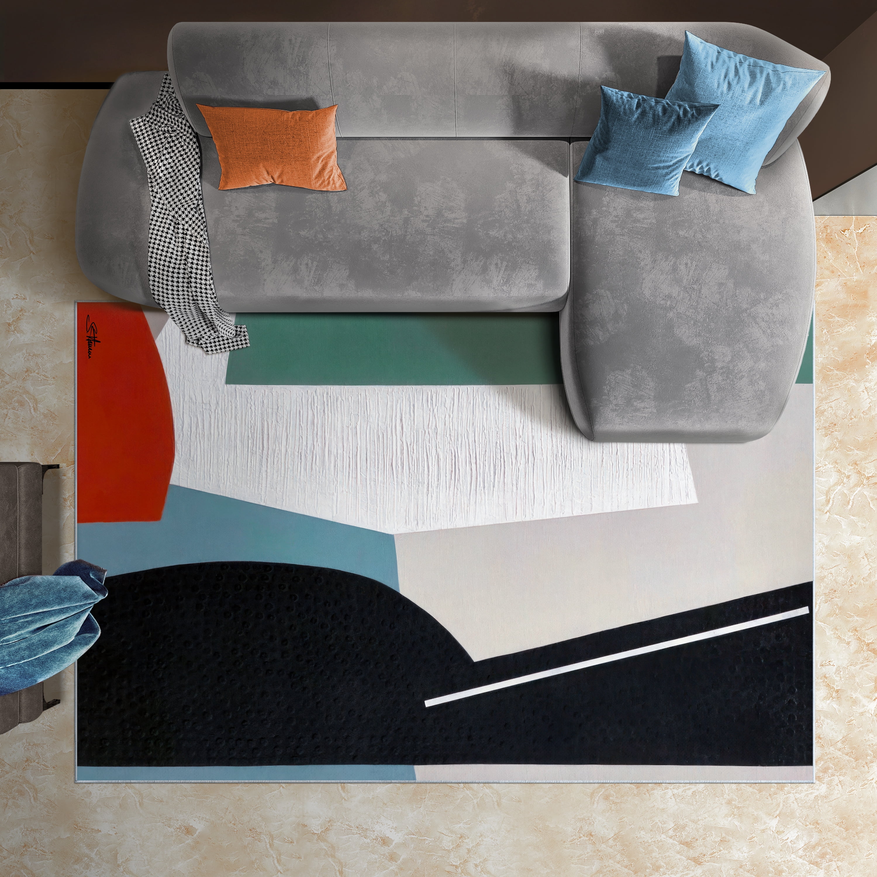A Matter of Form I Washable Abstract Art Area Rug size 5'x8', Power-loomed, Heavenly Softness with Non-Slipping Backing