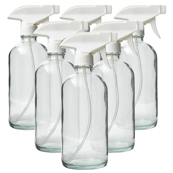 Glass 16 oz spray bottles | 6-Pack | White trigger sprayer, Adjustable