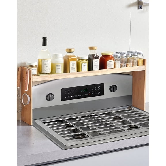 VEVOR Over the Stove Shelf, Over Stove Spice Shelf for Kitchen Stove Top, Seasoning Shelves, Spice Organizer, Easy to Assemble Countertop Storage Solution, Kitchen Gadgets with 6 Hooks