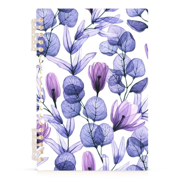 Leaves and Flowers Purple Spiral Journal Notebook College Ruled Notebook 8.3" x 5.7" A5 Lined Thick Paper Page