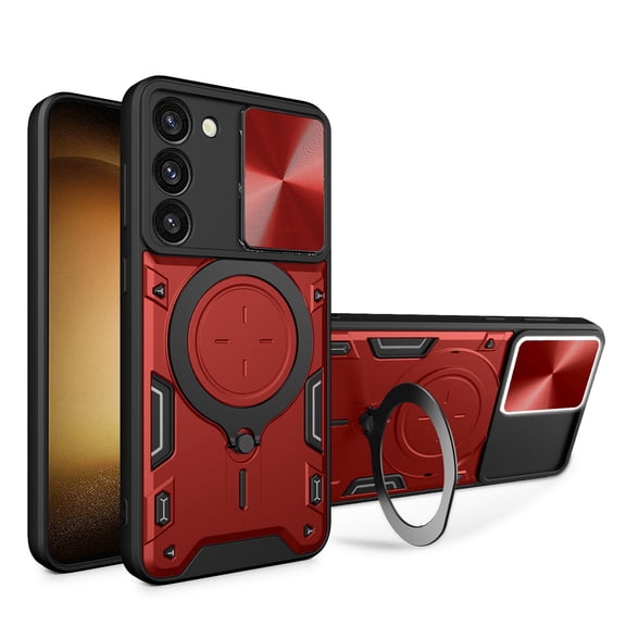 Hybrid Case for Samsung Galaxy A25 5G, with Rotating Stand Ring Magnetic Magnet Drop Protection Rugged Cover Heavy Duty Phone Case for Samsung Galaxy A25 5G - Red
