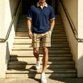 thumbnail image 2 of hotojiny Summer Golf Sets for Men Stylish Button Collared Plaid Shirt with Shorts Set Breathable Short Sleeve 2 Piece Outfits(Navy,Medium), 2 of 7