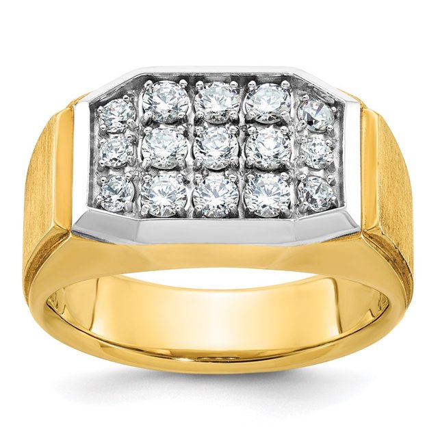 Diamond2Deal 14K Yellow Gold with White Rhod Men's 1 cttw Diamond Cluster Ring Size 10