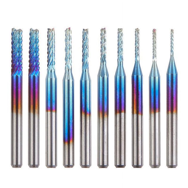 BR Juego de fresas CNC Nano Blue Coat, 10 piezas, 0,8-3 mm, vástago de 1/8"