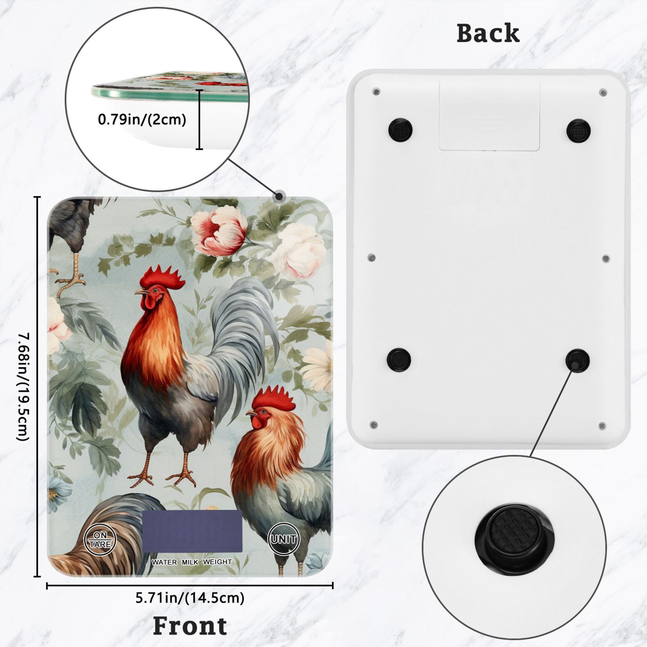Chickens Flowers Leaves Food Scale Digital Kitchen Scale Waterproof Tempered Glass Tare Function 11 lb for Baking Cooking Meal Prep
