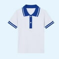 thumbnail image 3 of OGLCCG Boys Cotton School Uniform T Shirts Short Sleeve Striped Collared Button Closure Tees Tops Loose Fit Soft Performance Shirts 2-15 Years, 3 of 4