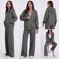 thumbnail image 7 of 2 Piece Sets for Women Zip Up Hoodie Wide Leg Sweatpants Matching Set Lounge Outfit Comfort Casual Fall Winter Tracksuit,3XL,Dark Gray, 7 of 7
