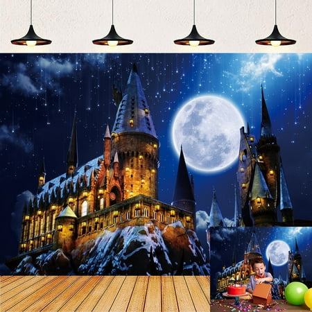 Image of 6×4FT Halloween Backdrop Magic Castle Background for Photography Wizard World Night Sky Moon Lightning Party Decor Supplies