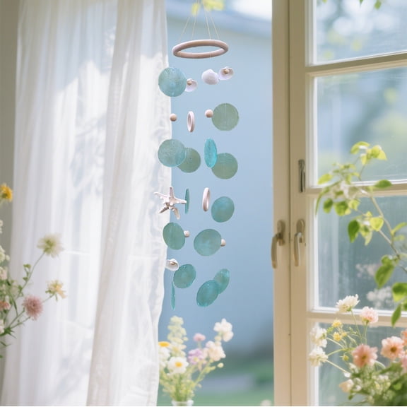 Eespoir Mirror Wind Chime, Worthy Wooden Wind Chime, Home Decor for Windowsills, Entryways, Seaside Guesthouses, Outdoor Decoration, Soothing Sound(Blue)