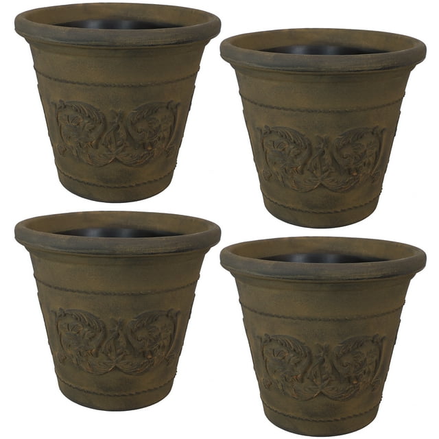 Sunnydaze Jardinière d'Extérieur à Double Paroi Résistante aux Intempéries en Forme d'Arabelle - 19,5 Pouces - Fini Sable - Lot de 4