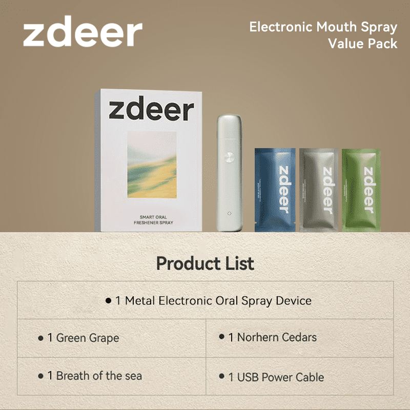 Spring Glow Zdeer Smart Oral Care Device:Electric MetalOral Spray with Refillable Flavors - Instant Fresh Breath forSpring Dates& Travel