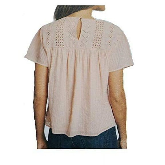 Ella Moss Womens Blouse Beige Striped Eyelet Ruffle Sleeves Keyhole Back Small Rose