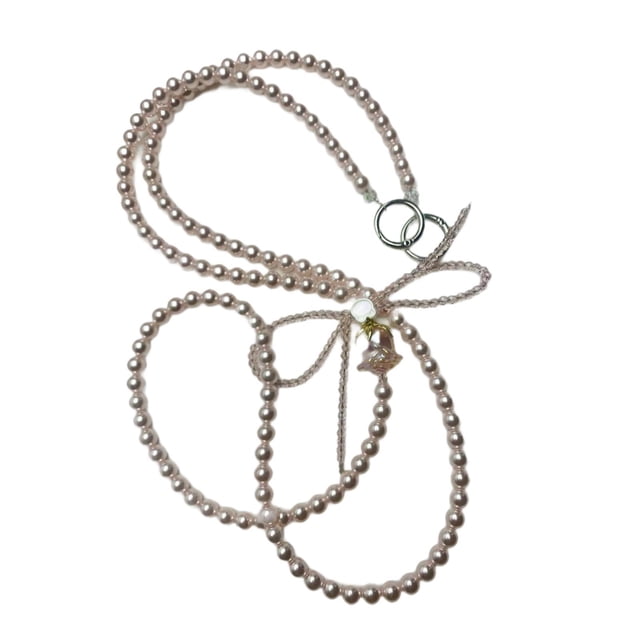 KLKCMS Beaded Phone Lanyard 120cm Length Metal Clips Portable Crossbody Phone Charm Light Pink