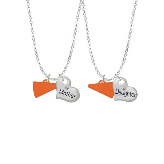 Delight Jewelry Acrylic 3/4" Orange Megaphone Mother & Daughter Heart Necklaces (Set of 2), 19"+2"