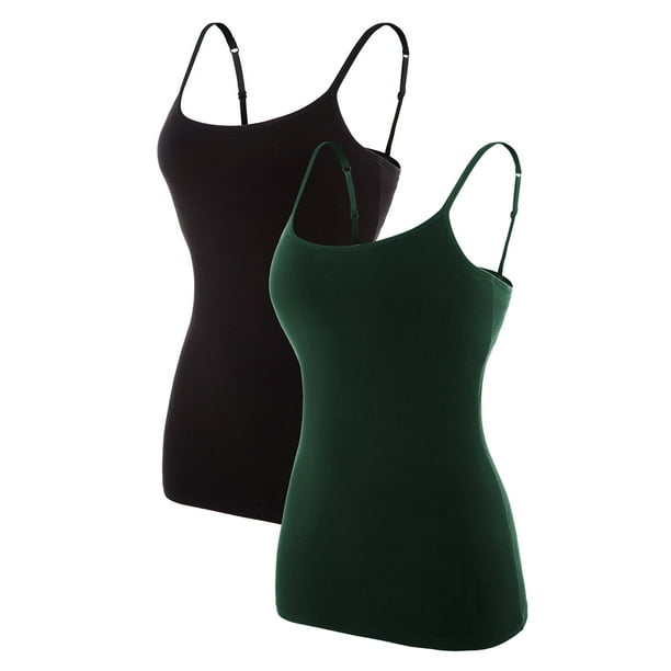Charmo Women's Cotton Solid Camisoles Stretch Tank Tops Packs with Shelf  Bra 2 Pack