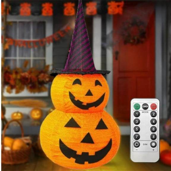 Halloween Collapsible Pumpkin Decorations 3FT, Pre-Lit 50 LED 8 Modes Jack-o-Lantern, Collapsible Pop Up for Indoor Outdoor Yard Porch Party, Halloween Decorations, Thanksgiving Decor