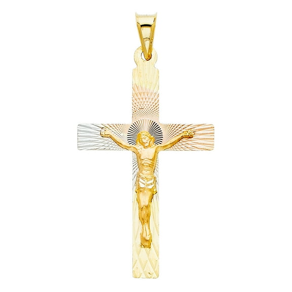 14k Tri-Color Gold Crucifixion Emblem Jesus Christ Crucifix Pendant Faith Charm Jewelry Female