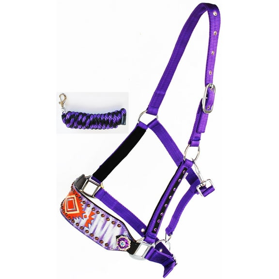 Horse Noseband Tack Bronc Leather HALTER Tiedown Lead Rope 280M23