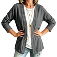 thumbnail image 6 of Dwellite Cotton Linen Cardigan for Women Lightweight V Neck Classic Button Front Breathable Stretch Relaxed Fit Casual Dark Gray L, 6 of 6