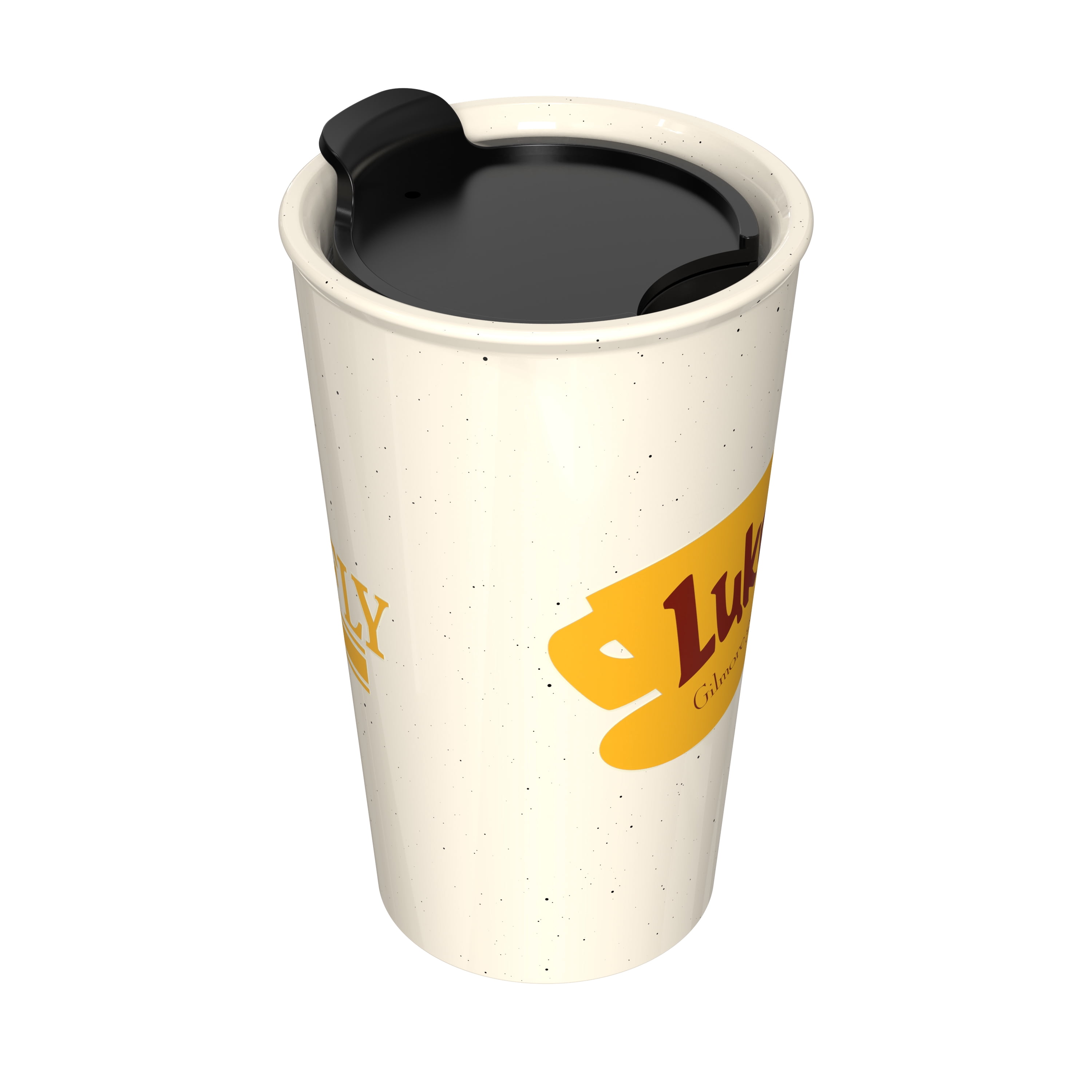Zak Designs 11oz Gilmore Girls Java Twist Tumbler, Double Wall Ceramic Tumbler with Twisting Lid for Travel