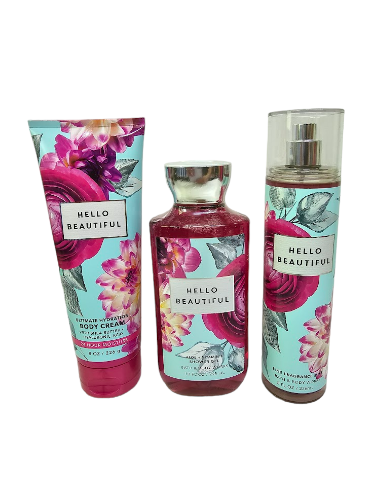 Bath and Body Works Hello Beautiful Set of 3 Shower Gel, Body Spray and